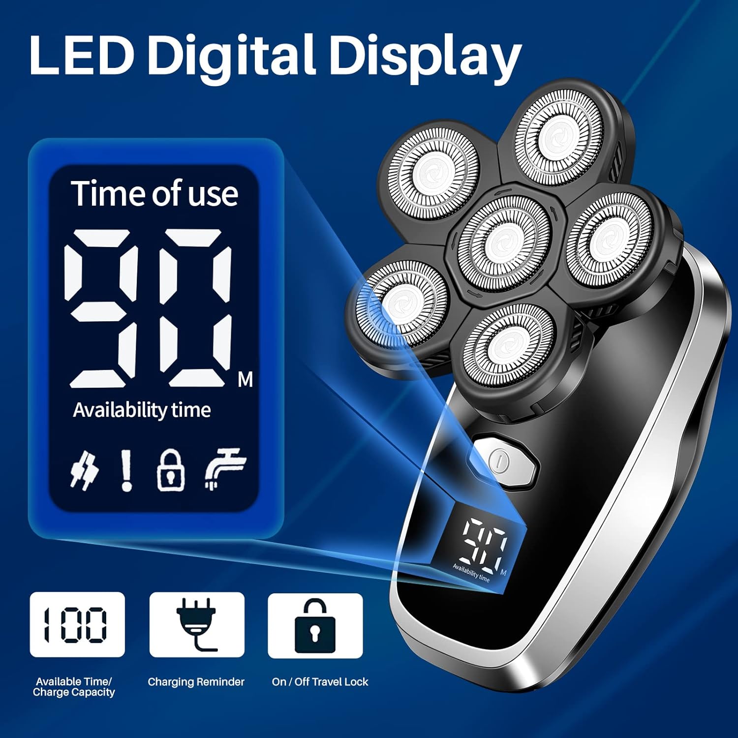 Head Shavers für Glatzköpfe Rotary Elektrorasierer Kabelloser Elektrischer Rasierer Wiederaufladbarer Head Shaver, Multifunktionales Rasier- und Pflegekit (Schwarz)