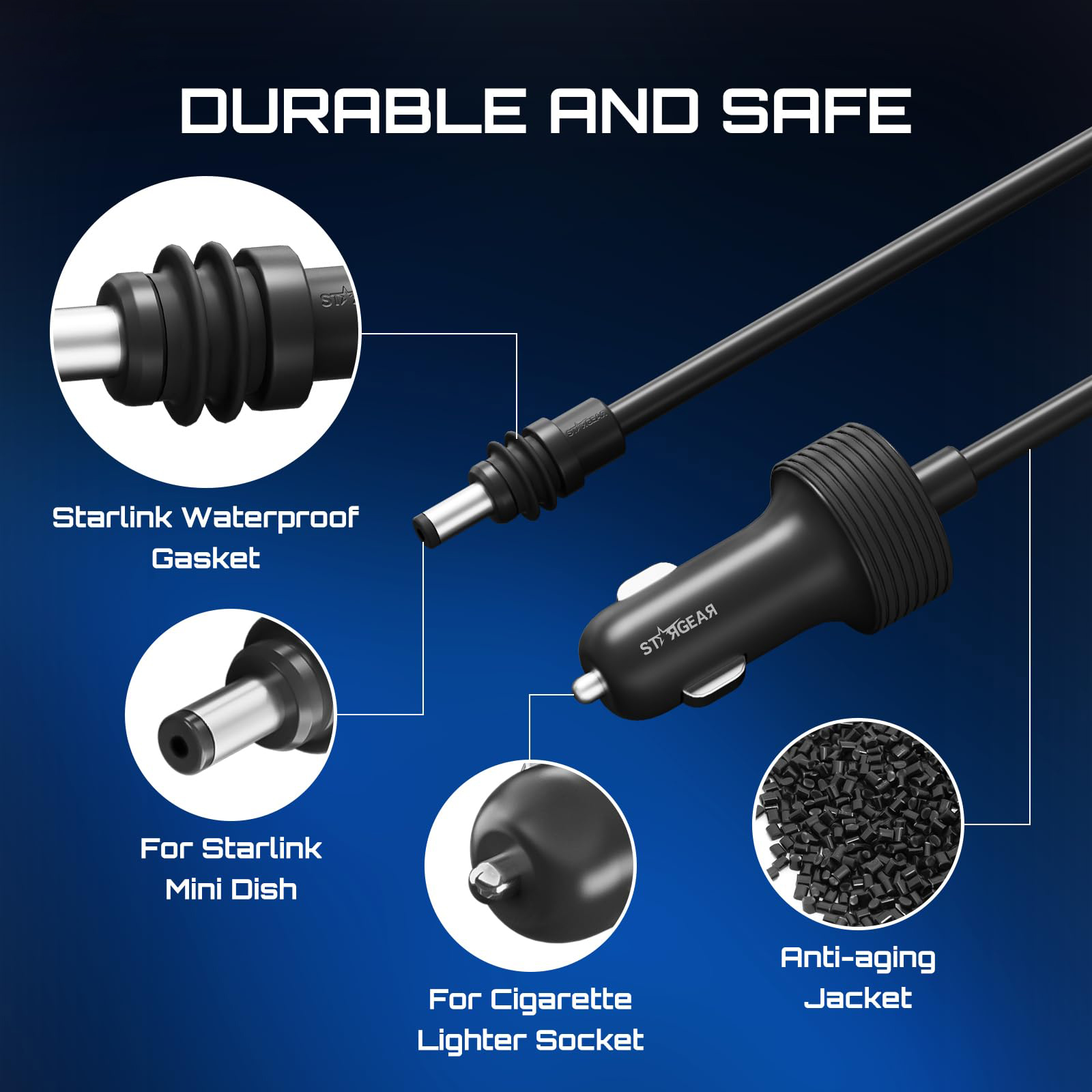 Starlink Mini Kabel 12V Stromkabel 3M, Starlink Mini Zubehör 16AWG Zigarettenanzünder zu DC-Kabel, 12V-48V Auto-Ladegerät Auto-Adapter