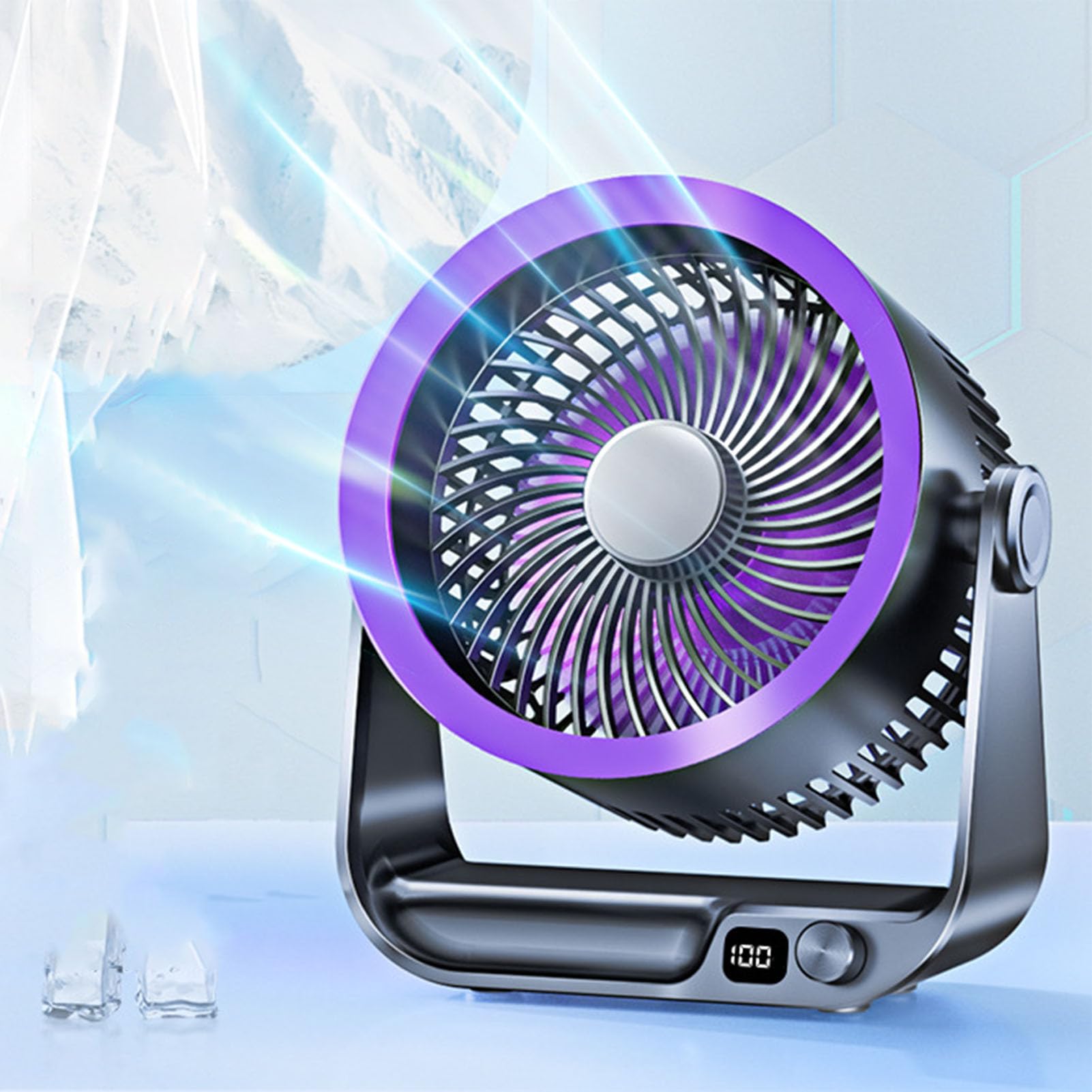 Tragbarer kabelloser Luftzirkulatorventilator, Kühlung für Schlafzimmer Desktop Küche Wohnzimmer, leistungsstarke Kühlung, einstellbare Geschwindigkeit mit Wandaufkleber, Purple