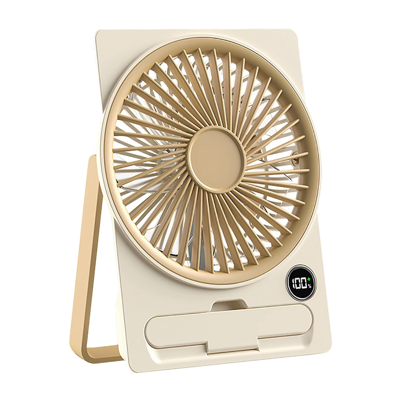 Tragbarer Tischventilator USB Wiederaufladbarer Ventilator 180-Grad-Weitwinkel Faltventilatoren Mit Leistungsanzeige 6 Geschwindigkeiten Leise Tischventilatoren Farbe Beige