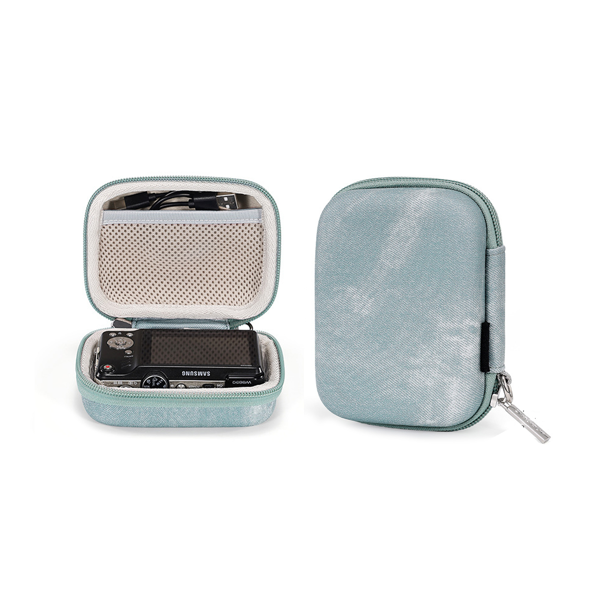 Denim Grau 13.5x10.5x6.5 Mini Kamera CCD Aufbewahrungstasche PU Wasserdicht Hartschale Stoßfest Druckbeständig Fleckenresistent