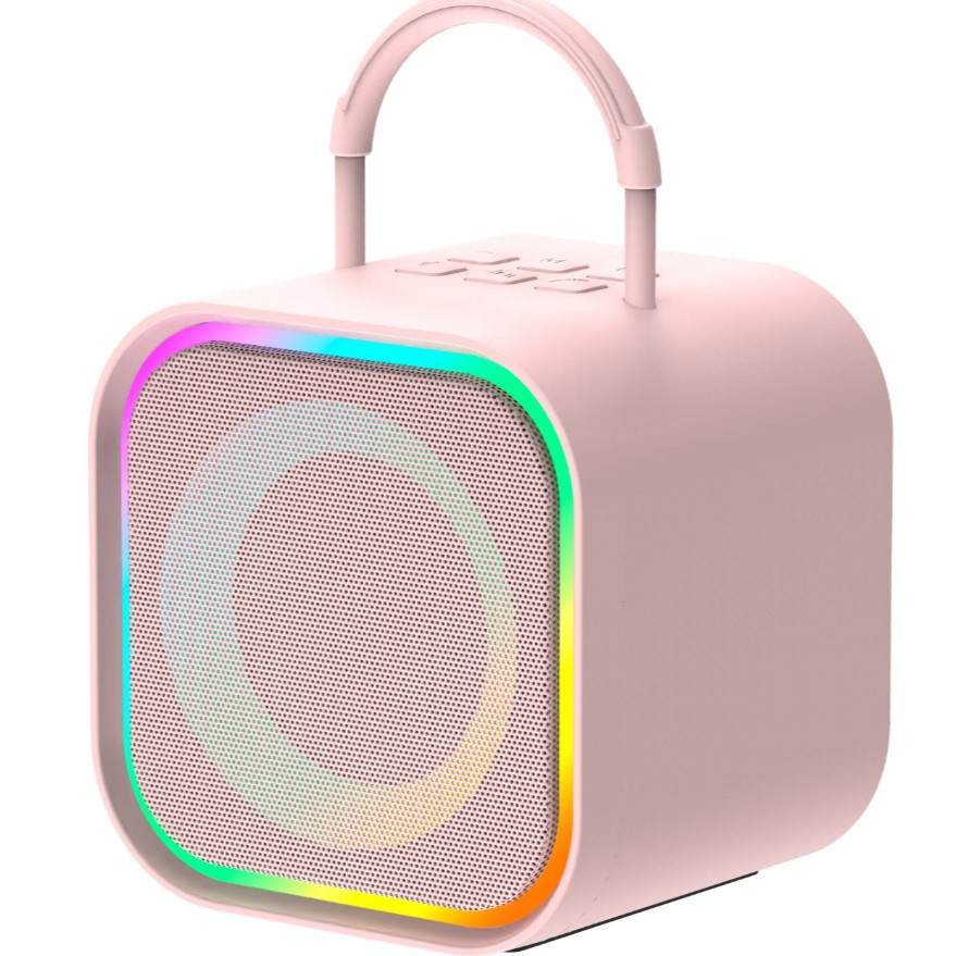 Mini Karaoke Maschine tragbarer Bluetooth Lautsprecher mit 2 kabellosen Mikrofonen Eingebaute Speicherung, Spaßige Stimmeffekte, Dynamische LED-Leuchten, Geburtstagsgeschenke (Pink)
