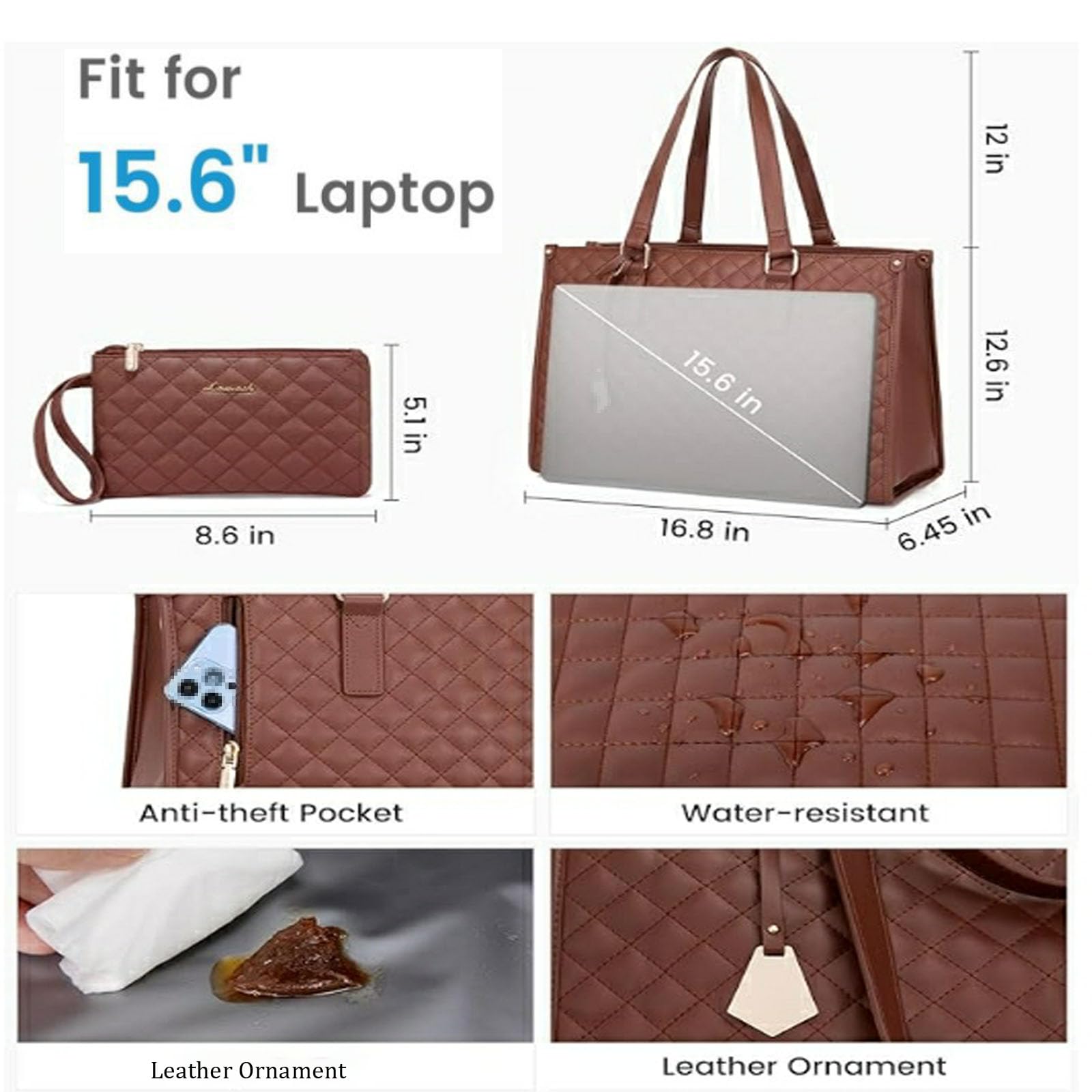 Lunch-Tasche für Frauen, Laptop-Tasche mit isoliertem Lunch-Fach, Großräumige Computer-Handtasche mit Geldbörse Für Schule, Arbeit, Büro, Lässig, Rot