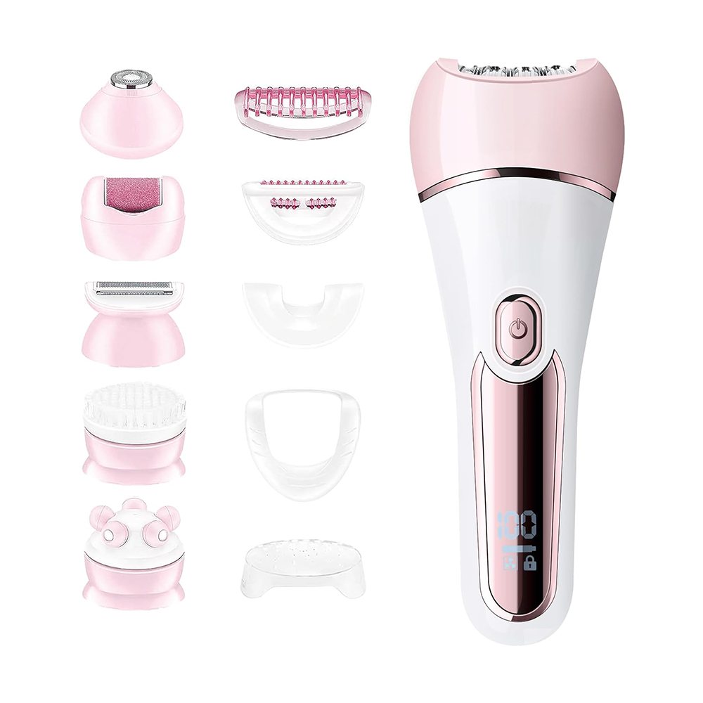 Epilierer für Frauen, 6 in 1 Haarentfernung Epilierer, Rasierer, Gesicht Rasierer, Gesichtsreinigungsbürste, Gesichtsmassage und Körperpeeling, Haarentfernung für Frauen (Pink)