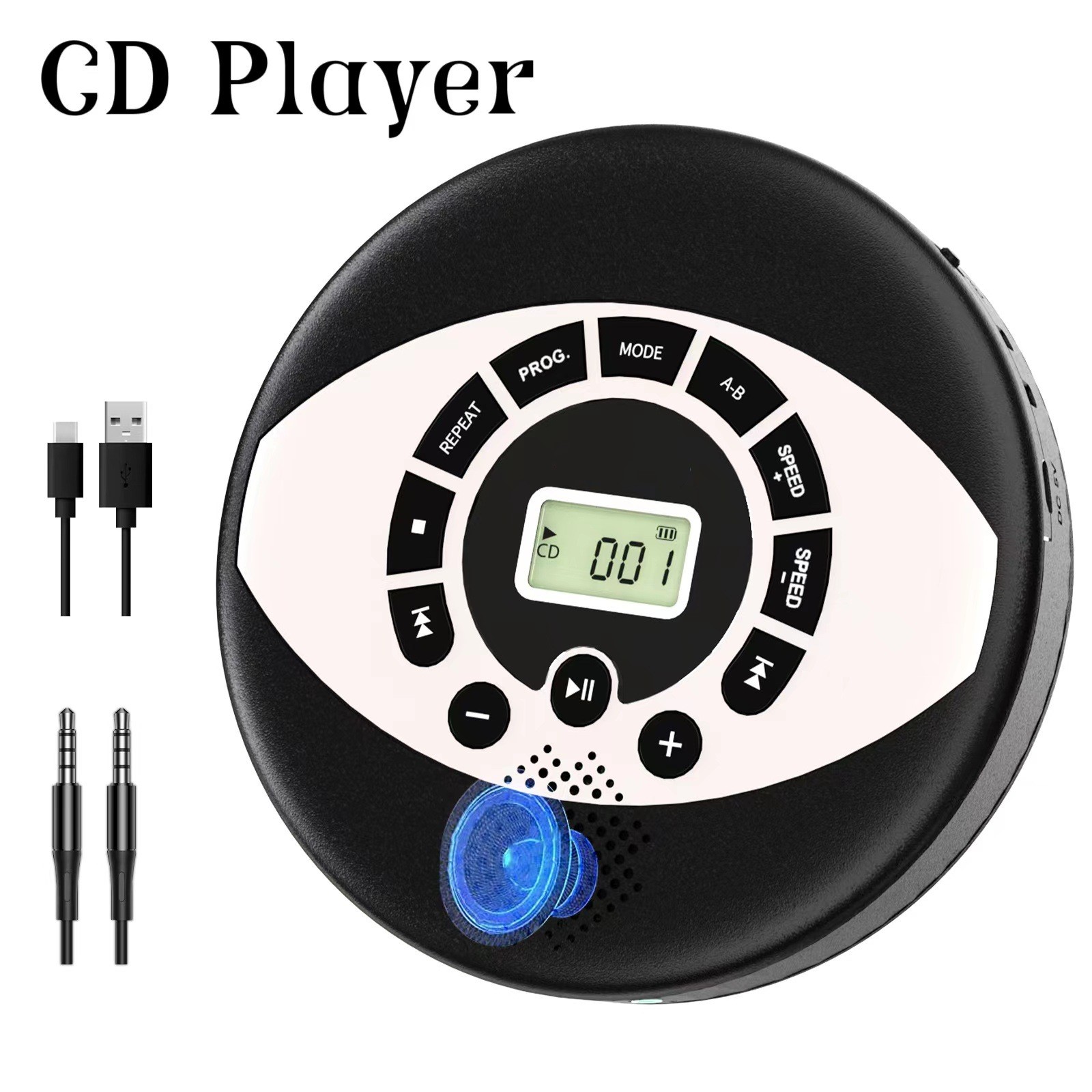 Tragbarer CD-Player Wiederaufladbarer CD-Musikplayer mit Anti-Skip-Schutz Unterstützung für CD CD RW MP3 mit Lautsprecher Kopfhöreranschluss für Auto Zuhause Reisen
