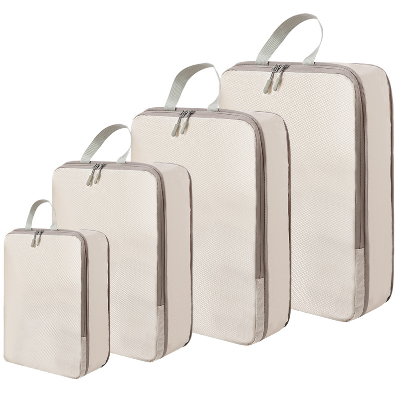 4 Set Kompressions-Packwürfel für Koffer, Gepäck-Organizer-Taschen Reiseaccessoires (Beige)
