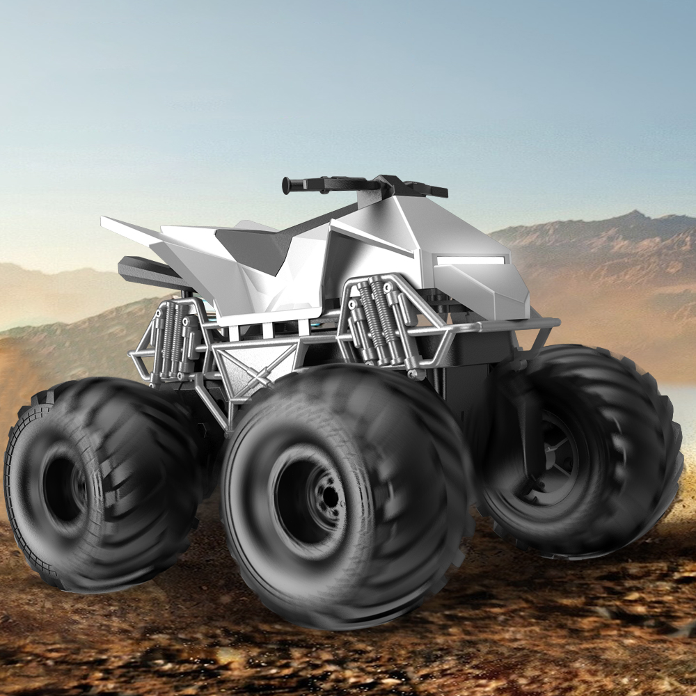 RC Monster Truck Tesla Cyberquad 2.4G Off-Road Spielzeug Amphibien-LKW 18650mAh 120Min Ladezeit Alter 6+ Kinder Weihnachtsgeschenk COL Silber