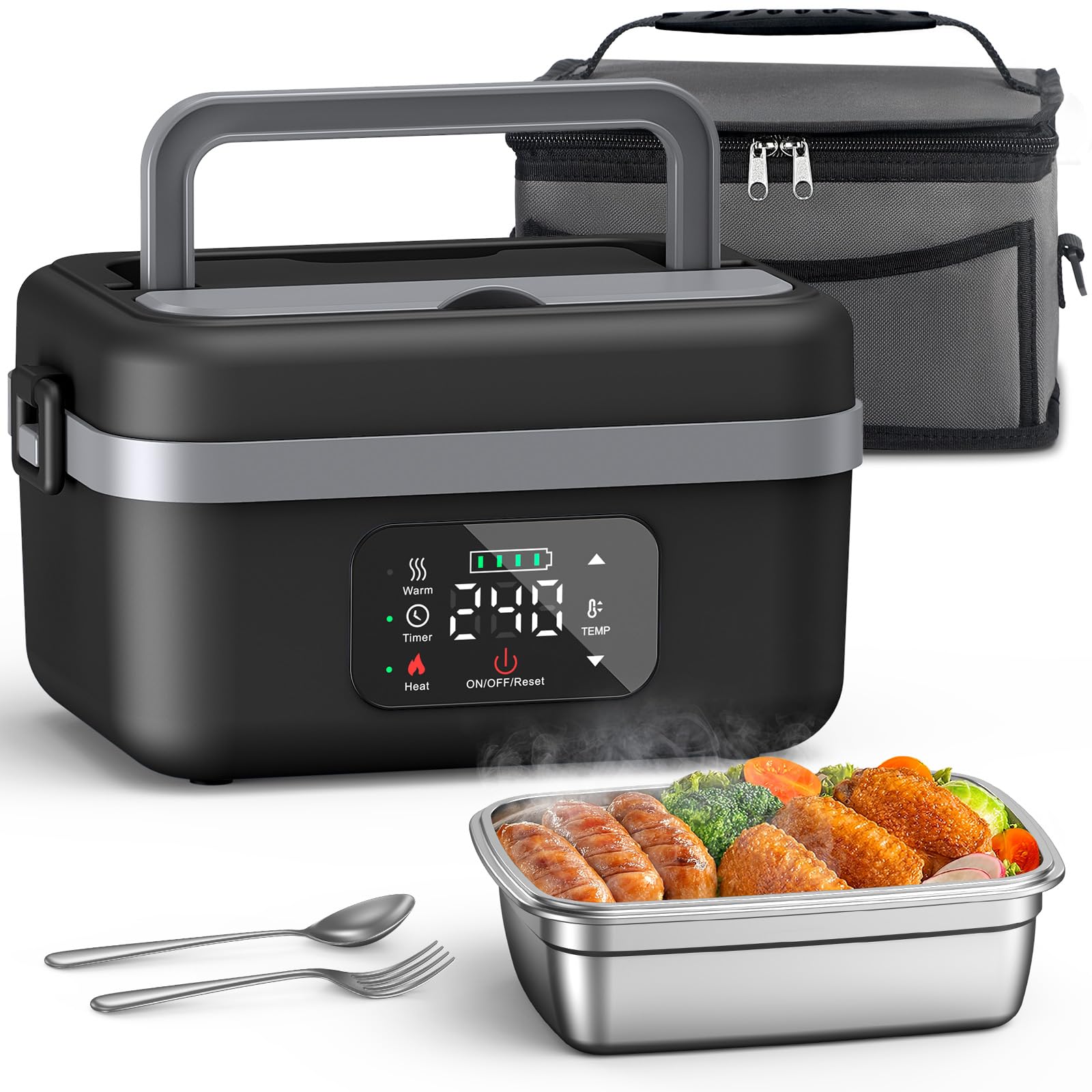 Cordless Electric Lunch Box,Wiederaufladbarer Selbstheizender Speisenwärmer mit 16000mAh Batterie,1L Beheizte Lunch Box mit Smart Reservation & Warmhalten