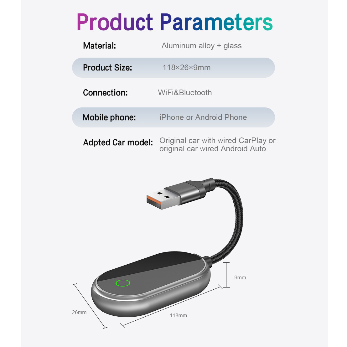 2 In 1 Wireless Carplay Adapter USB Dongle Wifi Bluetooth Iphone Android Auto Plug & Play
