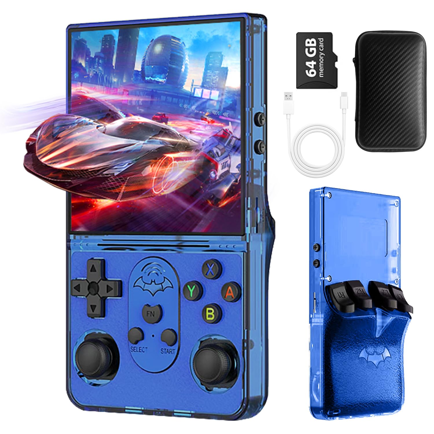 Game Handheld Konsole 4-Zoll IPS-Bildschirm Tragbare Videokonsole 128G 20000+ Spiele 3D Dual Joystick Rückseitige Tasten Lila