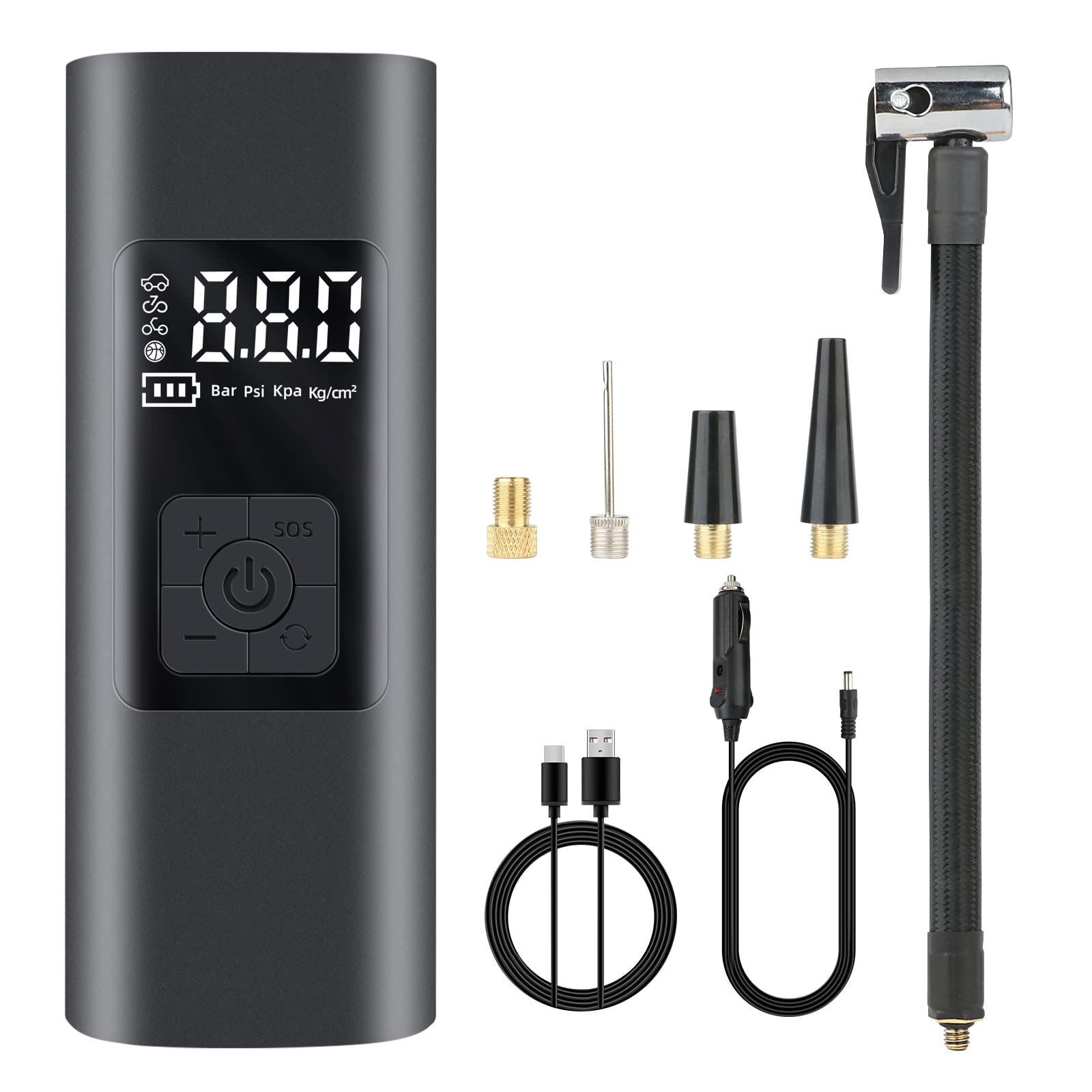 6000mAh Tragbare Luftpumpe Für Auto, 150Psi Elektrische Luftpumpe Reifenaufbläser Kabelloser Wiederaufladbarer Luftkompressor Für Auto Fahrrad Motorrad Ball