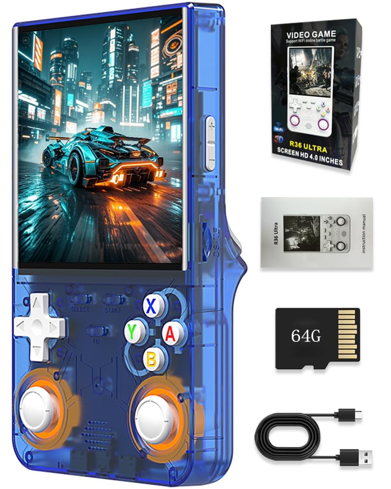Open Source Game Handheld-Konsole 4 IPS Bildschirm Tragbare Videokonsole 64G 15000+ Spiele Linux System Unterstützt WiFi Bluetooth TR.Blue 64G