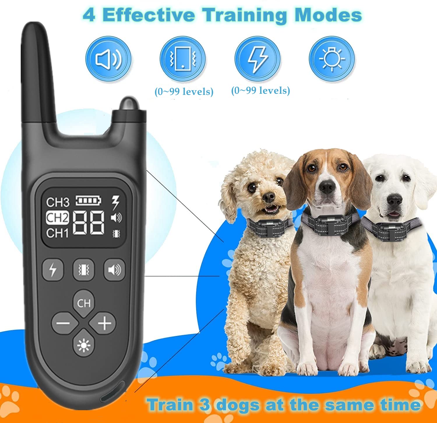 Hunde-Schockhalsband Wiederaufladbares Elektrisches Hundetrainingshalsband mit Fernsteuer-Beep, Vibration und Schockmodi für mittelgroße und große Hunde