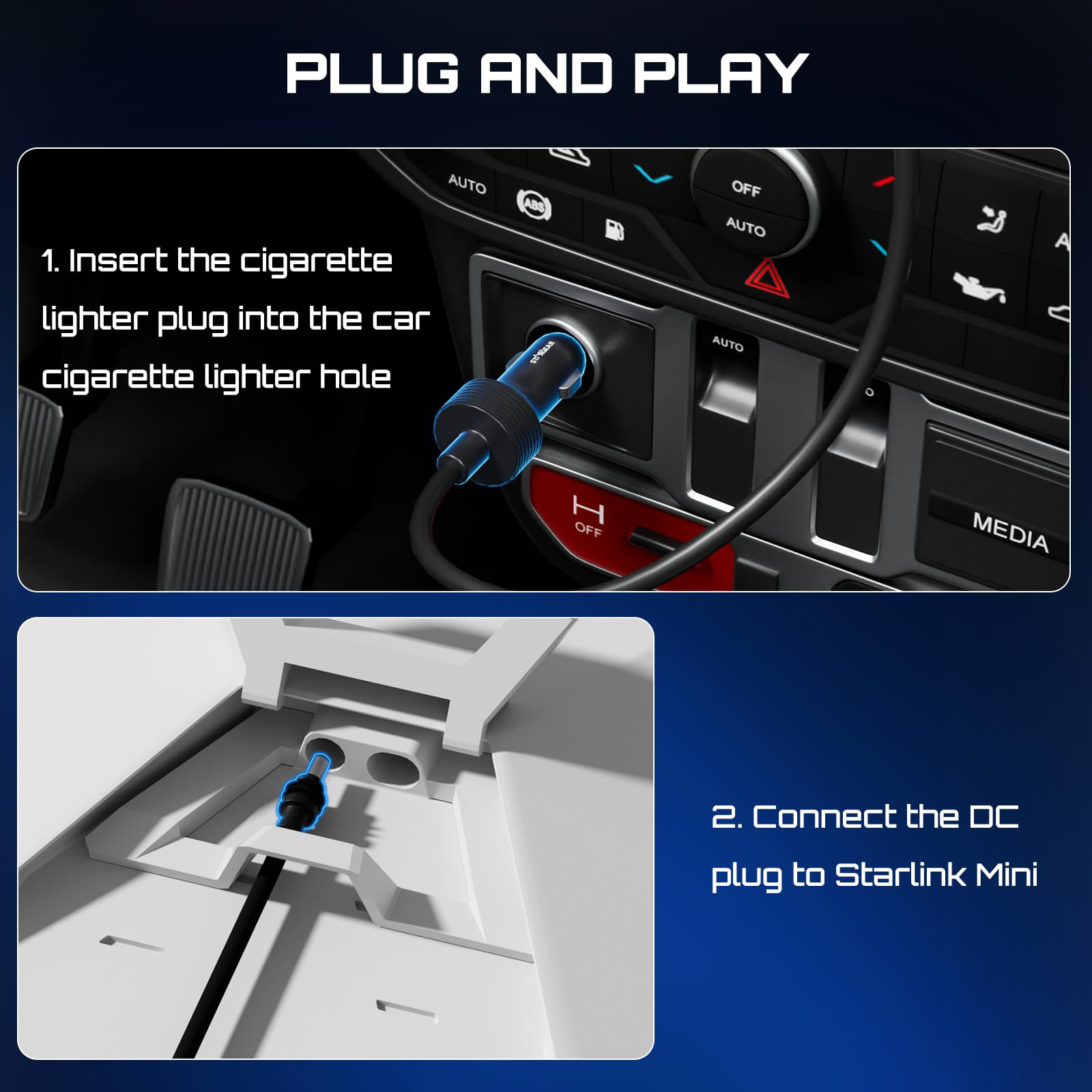 Starlink Mini Kabel 12V Stromkabel 3M, Starlink Mini Zubehör 16AWG Zigarettenanzünder zu DC-Kabel, 12V-48V Auto-Ladegerät Auto-Adapter