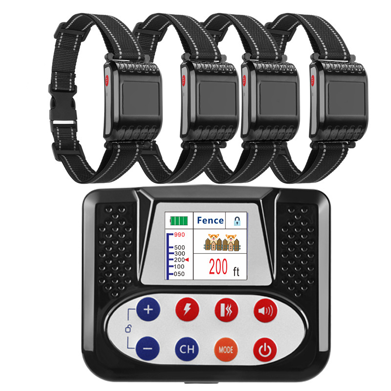 2in1 Kabelloser Elektrischer Hundezaun mit Fernschock-Trainingshalsband, Einstellbarer Warnstärkebereich Größen Wiederaufladbares Eindämmungssystem für 4 Hunde