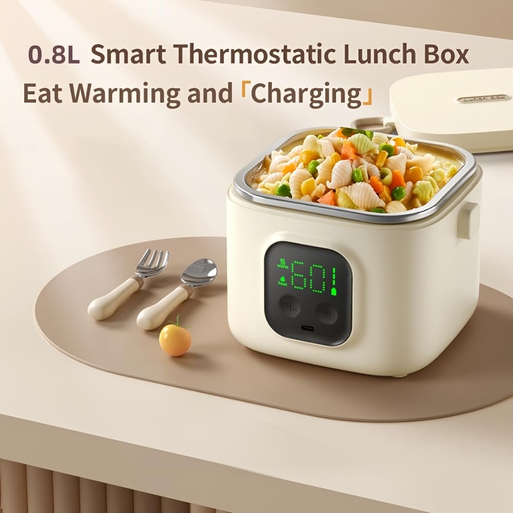 Kabellose Elektrische Lunchbox, Wiederaufladbare 14000mAh Batterieangetriebene Beheizte Lunchbox mit Warmhaltefunktion, Tragbarer Speisenwärmer mit Selbstheizender Schüssel für Unterwegs