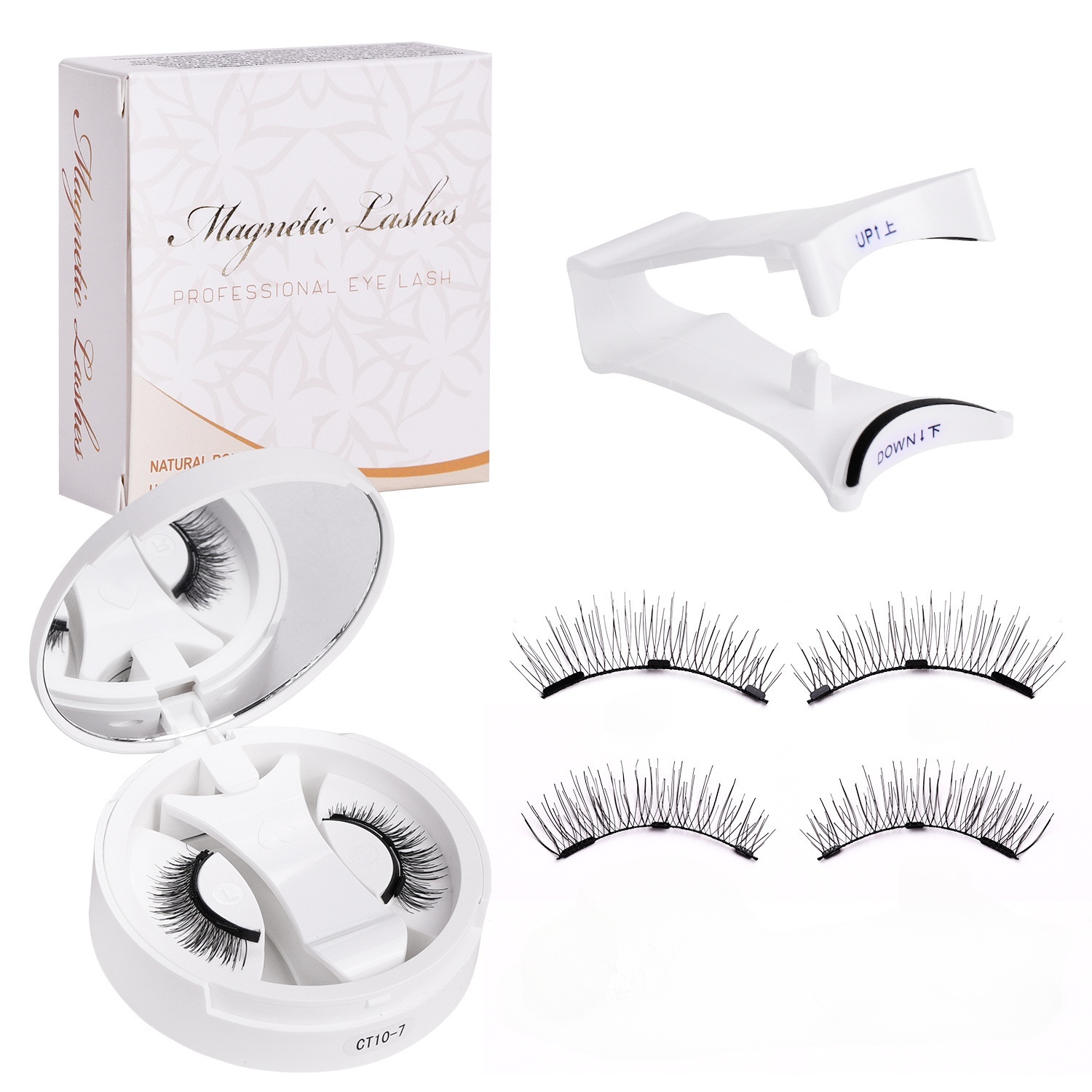 3D Natürliche Doppelseitige Magnetische Falsche Wimpern Kit Wiederverwendbare Tragbare Künstliche Wimpern Mit Wimpernclip，Größe CT10-7