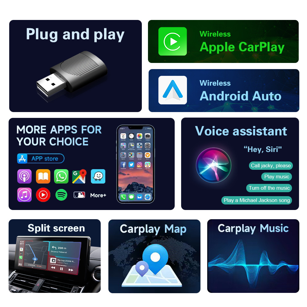 Wireless Carplay Adapter Plug Play Navigationsrekorder Wifi Bluetooth Für Iphone Android Auto