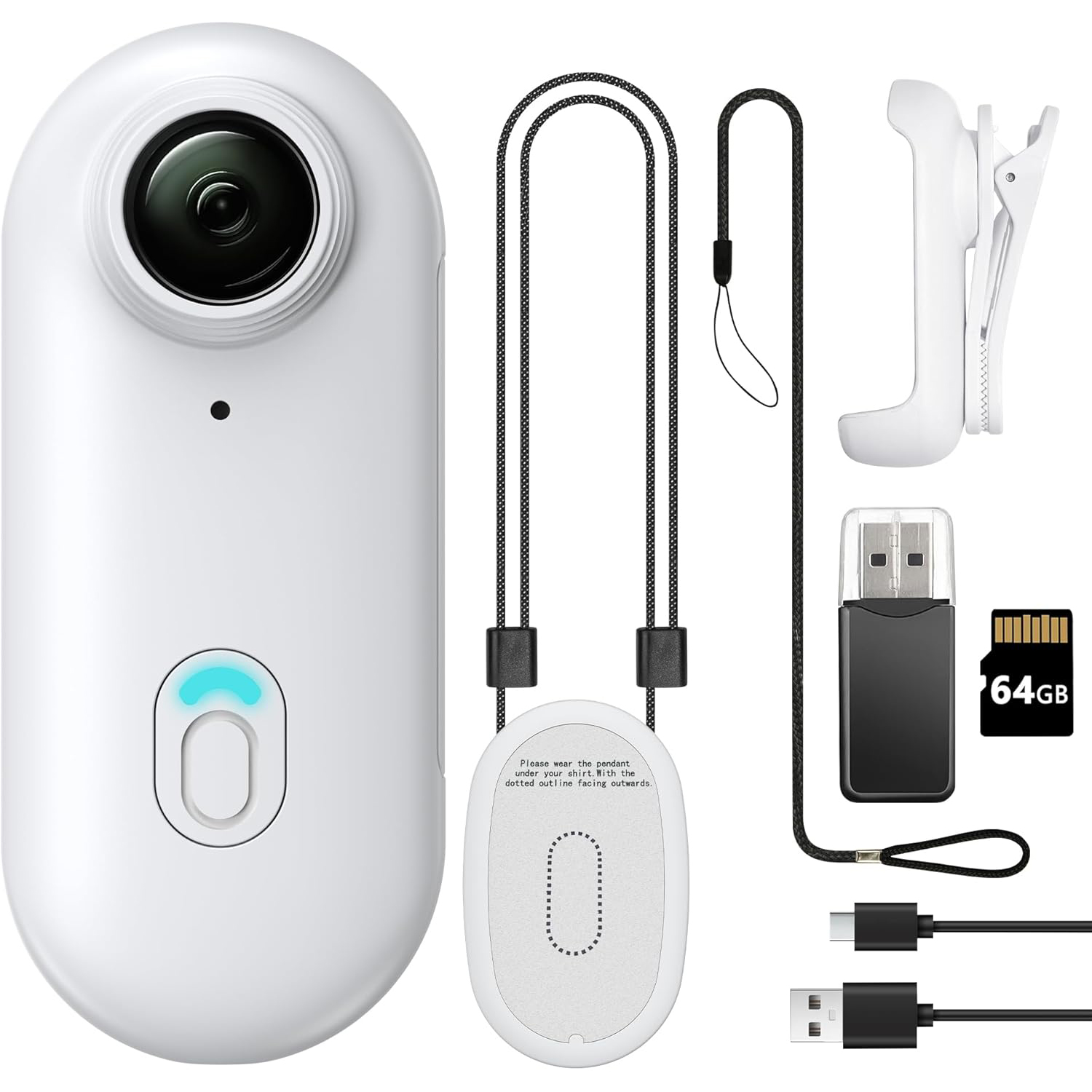 64GB 4K Mini Körperkamera, tragbare Action-Körperkamera, Daumengroße Freisprech-Aufnahmekamera am Körper getragen, Premium Tragbarer Camcorder (Weiß)