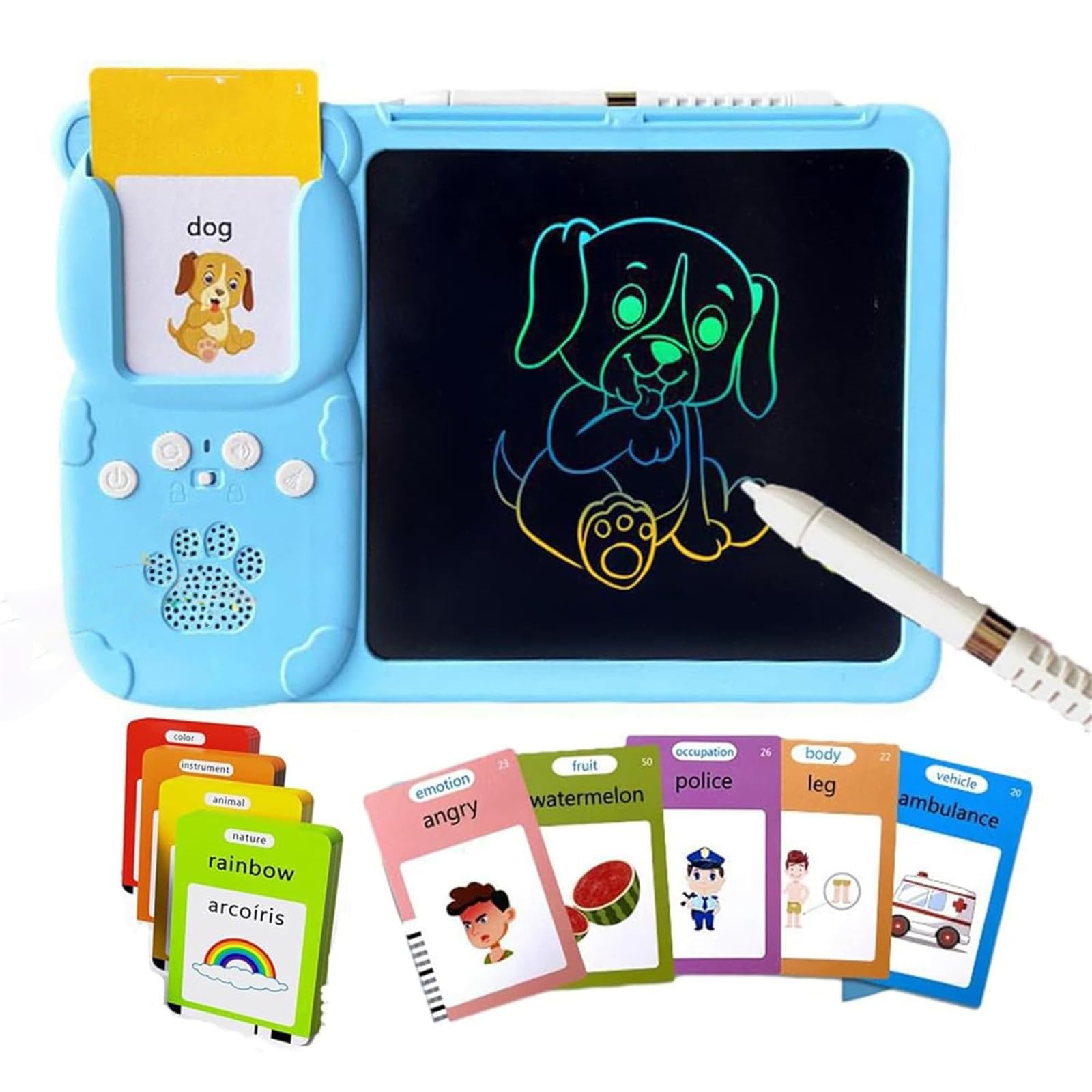 Talking Flash Cards Mit Schreibtablett, LCD Schreibtablett 510 Sight Words Doodle Drawing Tablet, Lernspielzeug Farbe Blau