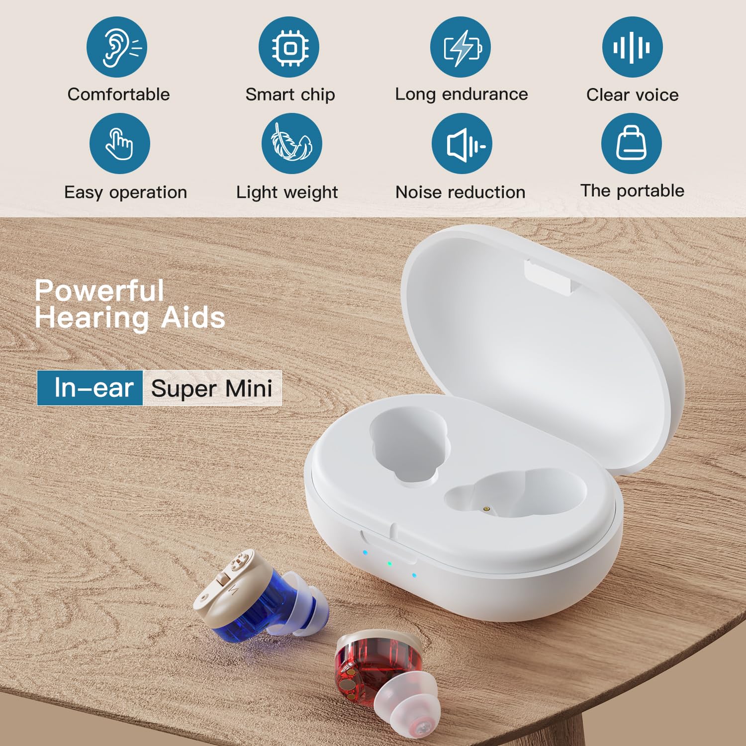 Hörgeräte mit Geräuschunterdrückung Wiederaufladbares Hörgerät für Senioren Einstellbare Lautstärke mit Ladeetui