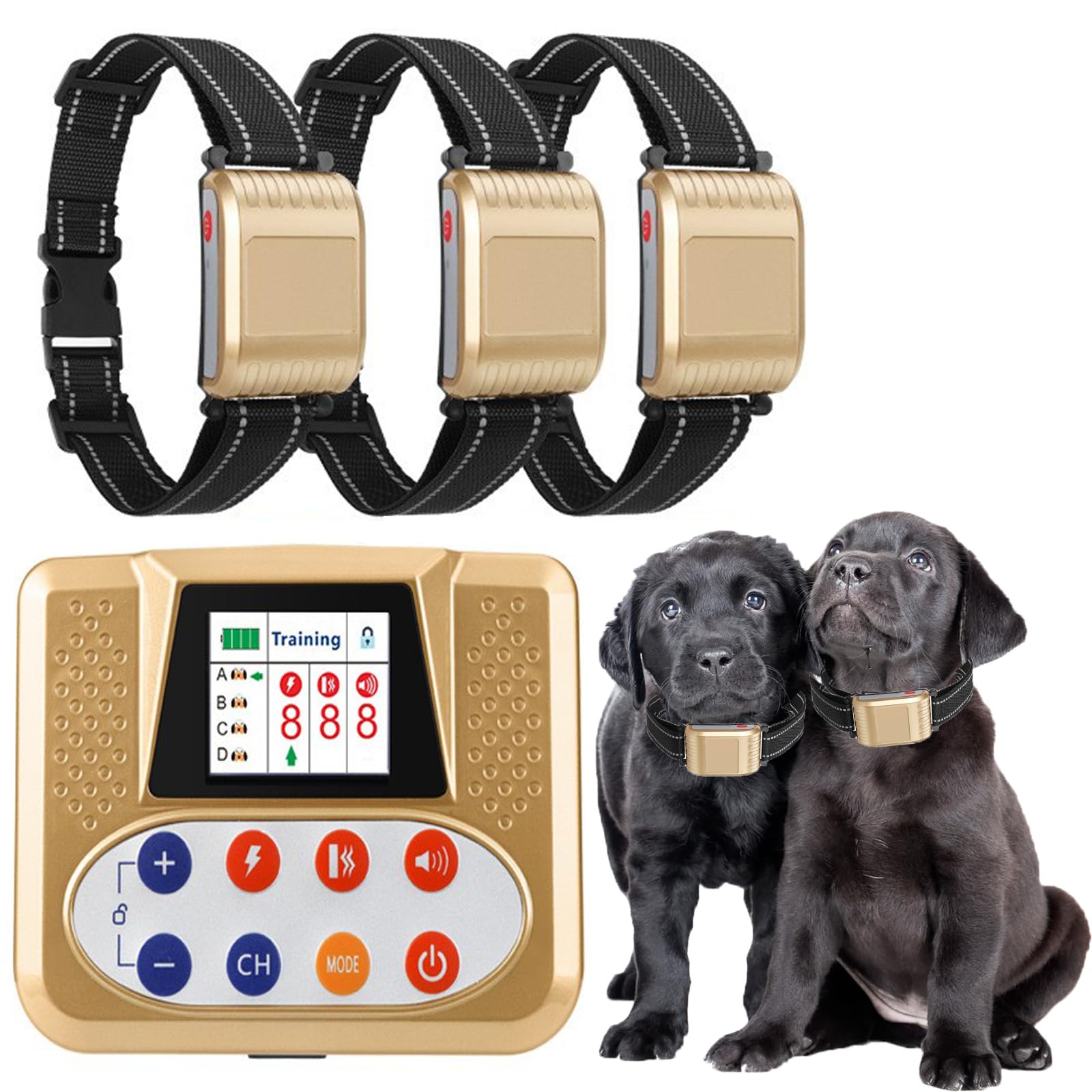 Wireless Dog Fence Elektrischer Haustier-Trainingshalsband für 3 Hunde, Einstellbarer Kontrollbereich 2000 Fuß, Wasserdicht, Vibration Schock, Geeignet für große und mittelgroße Hunde.