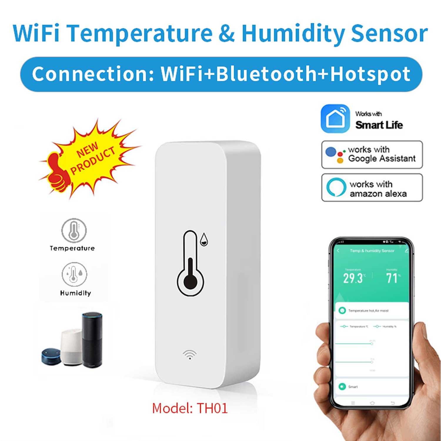 WiFi Luftfeuchtigkeit Temperatur Monitor,Smart Hygrometer Thermometer für Fernüberwachung und Warnung,Keine Hub Erforderlich,Kompatibel mit Alexa (4er-Pack)