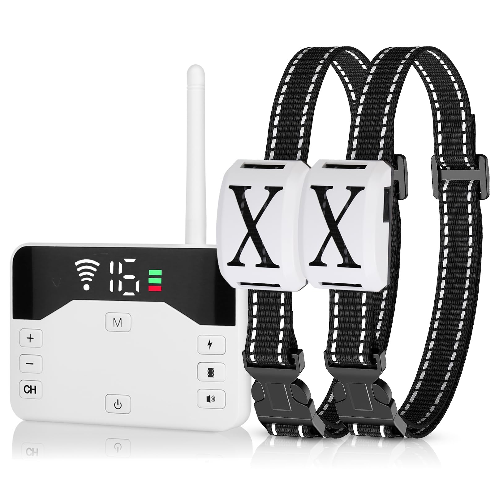 2-in-1 Drahtloser Hundezaun Ferntrainingshalsband Elektrischer Zaun für 2 Hunde mit Einstellbarer Reichweite IPX6 Wasserdichter Empfänger, Haustier-Einschränkungssystem