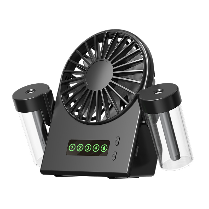 Dual Spray Desktop Fan 2 In 1 USB Tragbarer Digitalanzeige Wasserergänzungs-Sprühventilator 1200mAh Vierstufen-Wind Farbe Schwarz
