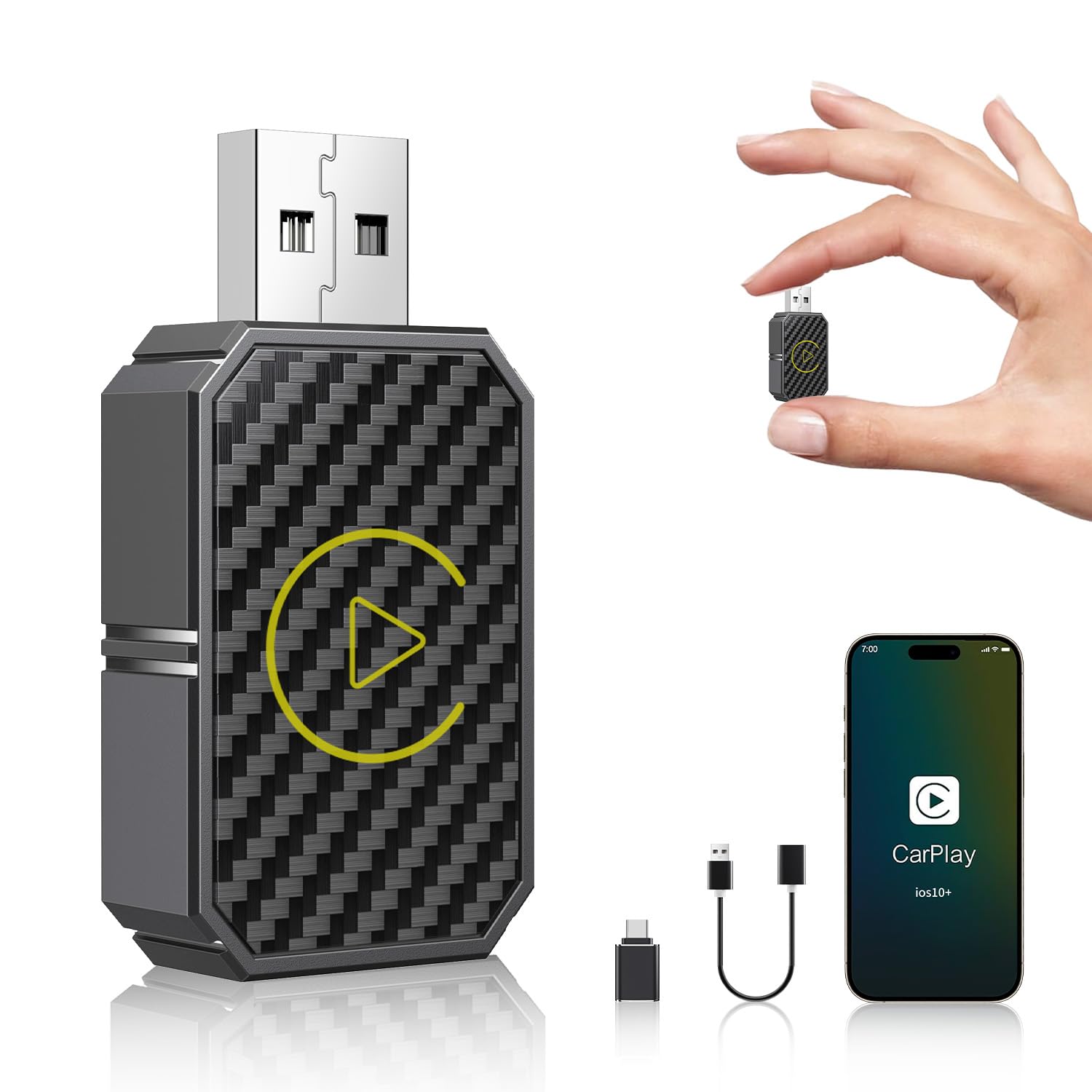 Mini Wireless CarPlay Adapter,Plug & Play Niedrige Latenz konvertiert kabelgebundene zu kabellosen CarPlay Dongle für iPhone iOS 10+,Verbindung schnell & stabil