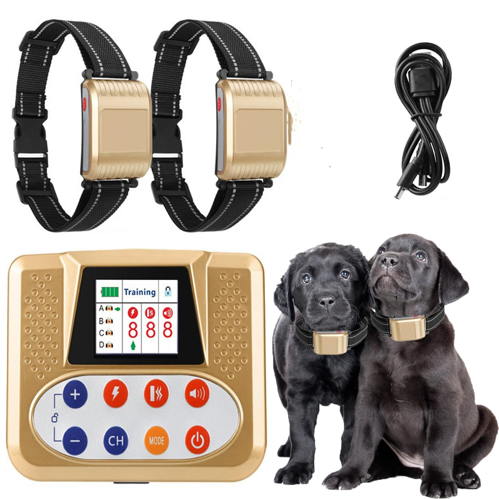 Wireless Dog Fence Elektrisches Haustier-Trainingshalsband für 2 Hunde, Einstellbarer Kontrollbereich 2000 Fuß, Wasserdicht, Vibration Schock, Geeignet für große und mittelgroße Hunde