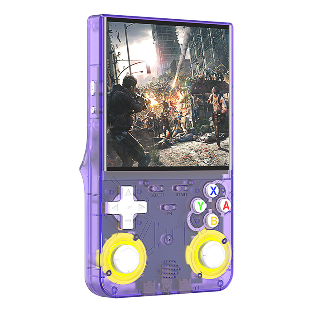 R36Ultras Handheld-Spielekonsole mit 4-Zoll-IPS-Bildschirm, 64GB TF Karte enthält 15000+ Spiele, WiFi-fähige Retro-Handheld-Spielekonsole (Lila)
