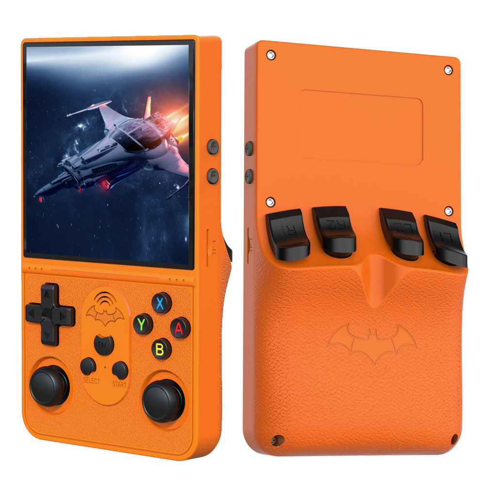 S600 Retro Gaming-Konsole, Handheld-Konsole mit 4-Zoll-Bildschirm, Linux-System mit 64G-TF-Karte, unterstützt über 10 Simulatoren, wiederaufladbare tragbare Spielkonsole (Orange)