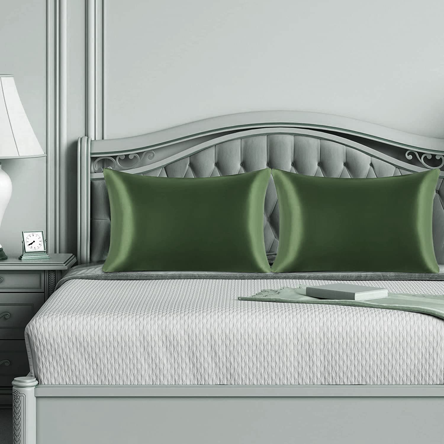 Satin Kissenbezug Set von 2 Silk Kissenbezügen für Haar und Haut Satin Kissenbezüge 2er Pack mit Umschlagverschluss (51*66cm Hellgrün)