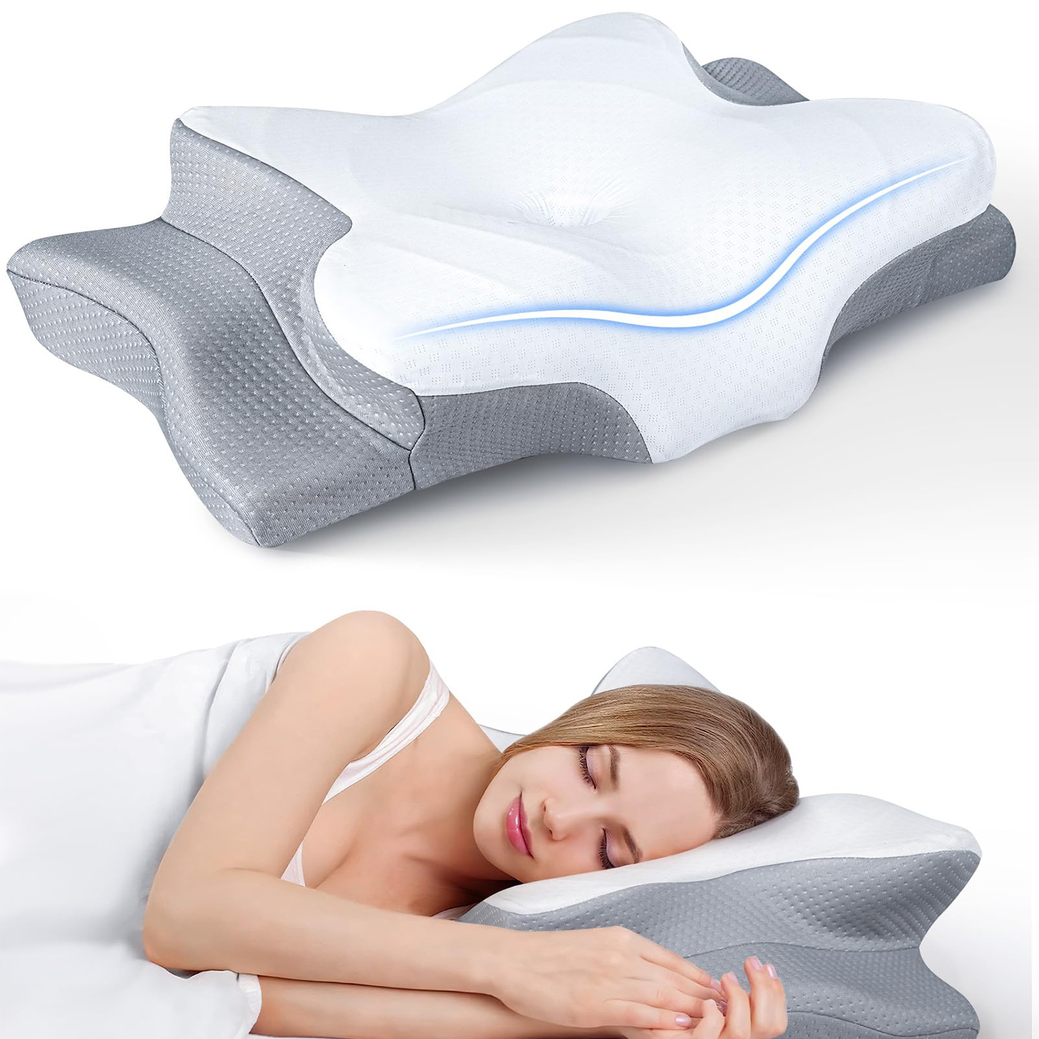 Ultra Cooling Pillow für Nackenunterstützung, Verstellbares Cervical Kissen Gemütliches Schlafen, Geruchsneutrale Ergonomische Kontur Memory Foam Kissen, Orthopädisches Bettkissen für Seiten-, Rücken- und Bauchschläfer