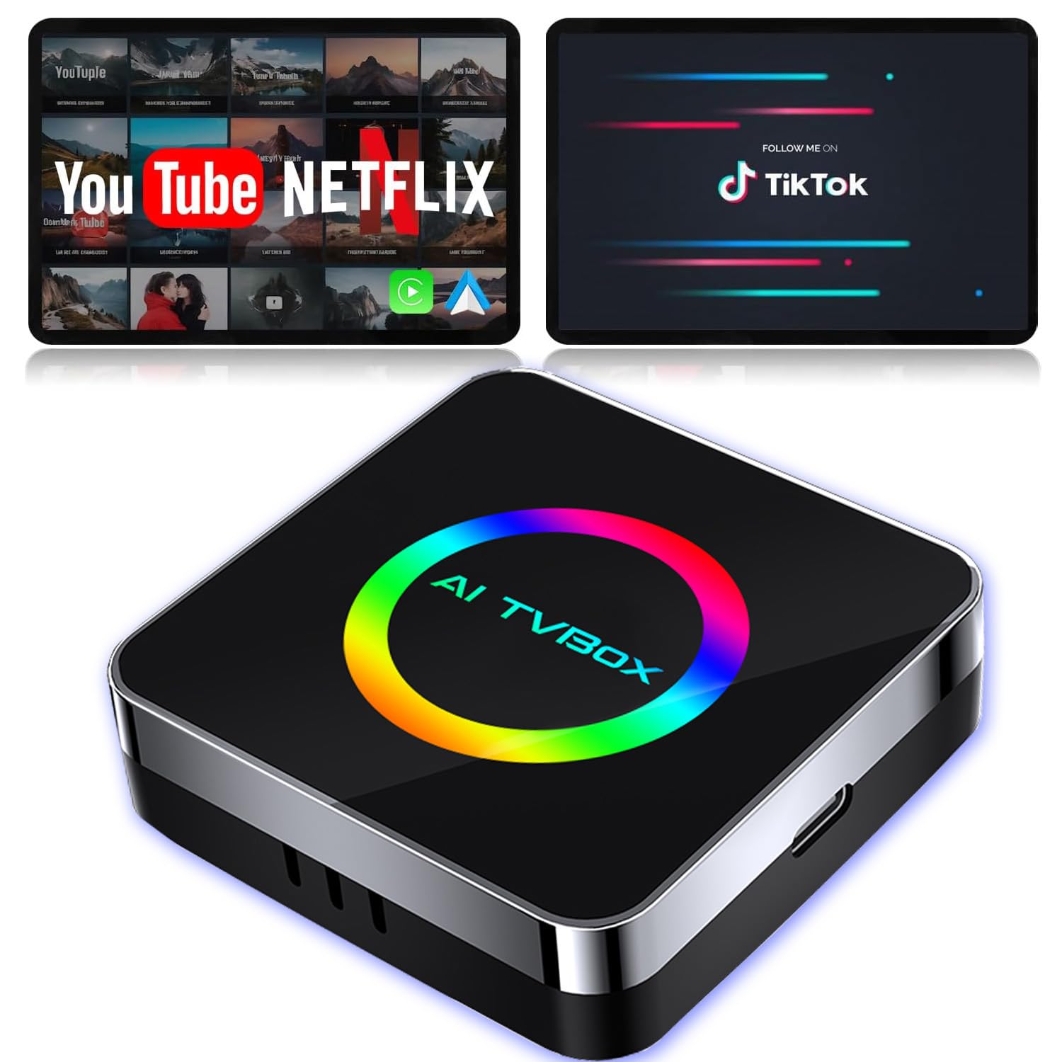 Wireless Carplay Adapter Ai Box für iPhone & Android Auto mit Netflix YouTube unterstützt TF-Karten-Dongle Carplay Video Box für iOS 10+ nach 2015 Auto