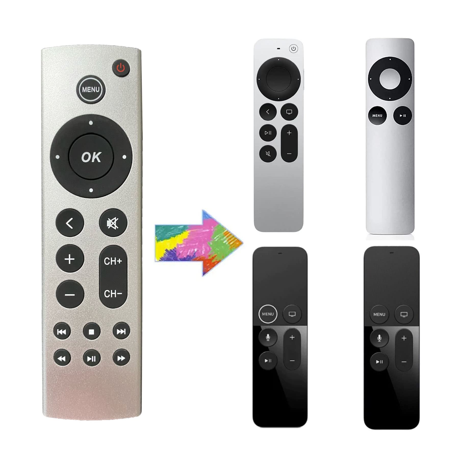 Neue universelle Ersatzfernbedienung passend für Apple TV 4K/ Gen 1 2 3 4/ HD A2169 A1842 A1625 A1427 A1469 A1378 A1218 ohne Sprachsteuerung/Kunststoff