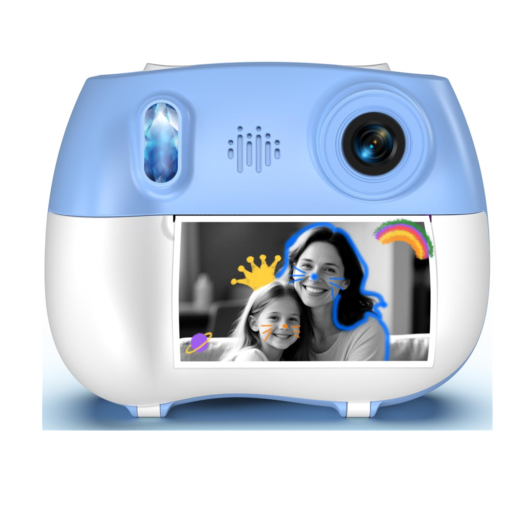 Kinderkamera Sofortbild - Vorder- und Rückkamera Dual-Selfie-Kinderkamera, Lustiges Geburtstagsgeschenk für Mädchen und Jungen im Alter von 3-12 Jahren, HD Digitale Videokameras-Blau