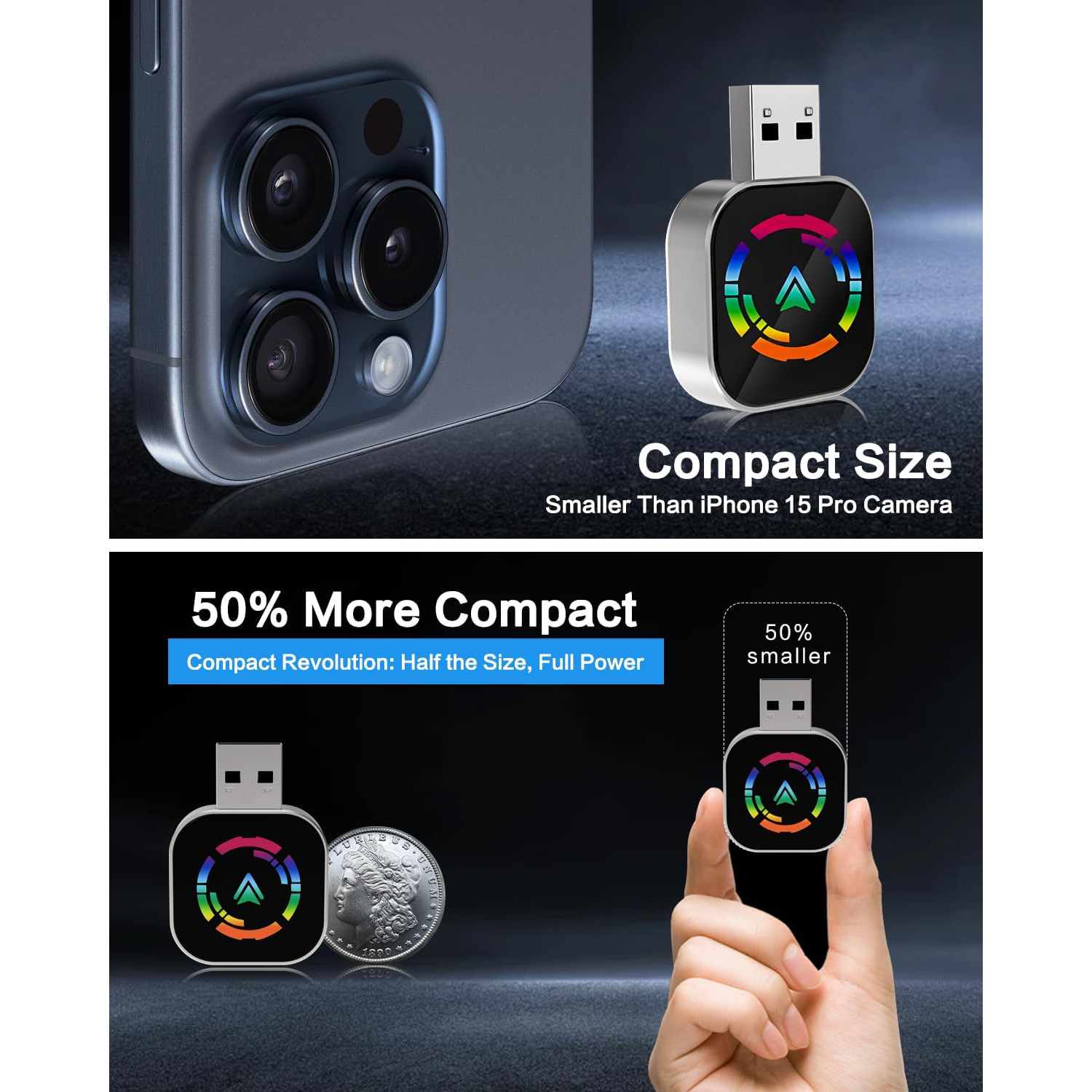 Wireless Carplay Adapter, Mini Carplay für Apple iPhone & Android Auto Wireless Adapter, für Autos mit integriertem Wired Apple Carplay