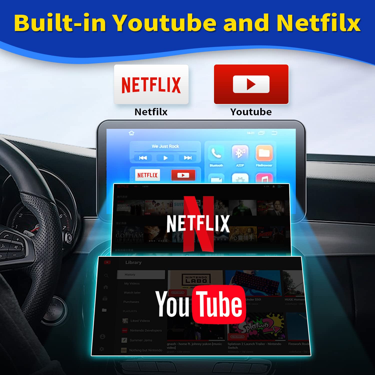 3 in 1 Wireless Carplay und Android Auto Adapter mit Netflix YouTube Unterstützung TF-Karte Nur für Original-Automodelle ab 2016 mit Kabelgebundenem Carplay