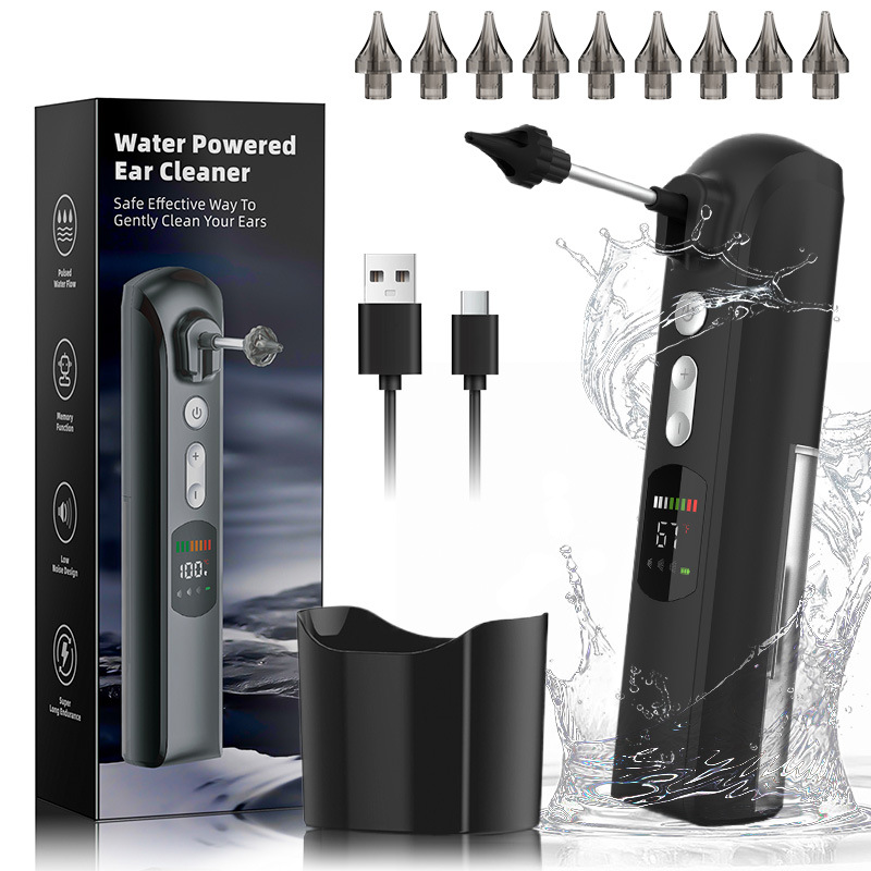 Portabler Elektrischer Ohrenschmalz-Entferner-Reiniger-Kit 8 Druckeinstellungen 3 Modi mit Smart Display IPX7 Wasserdichtes Ohrenreinigungswerkzeug mit 120ml Wassertank