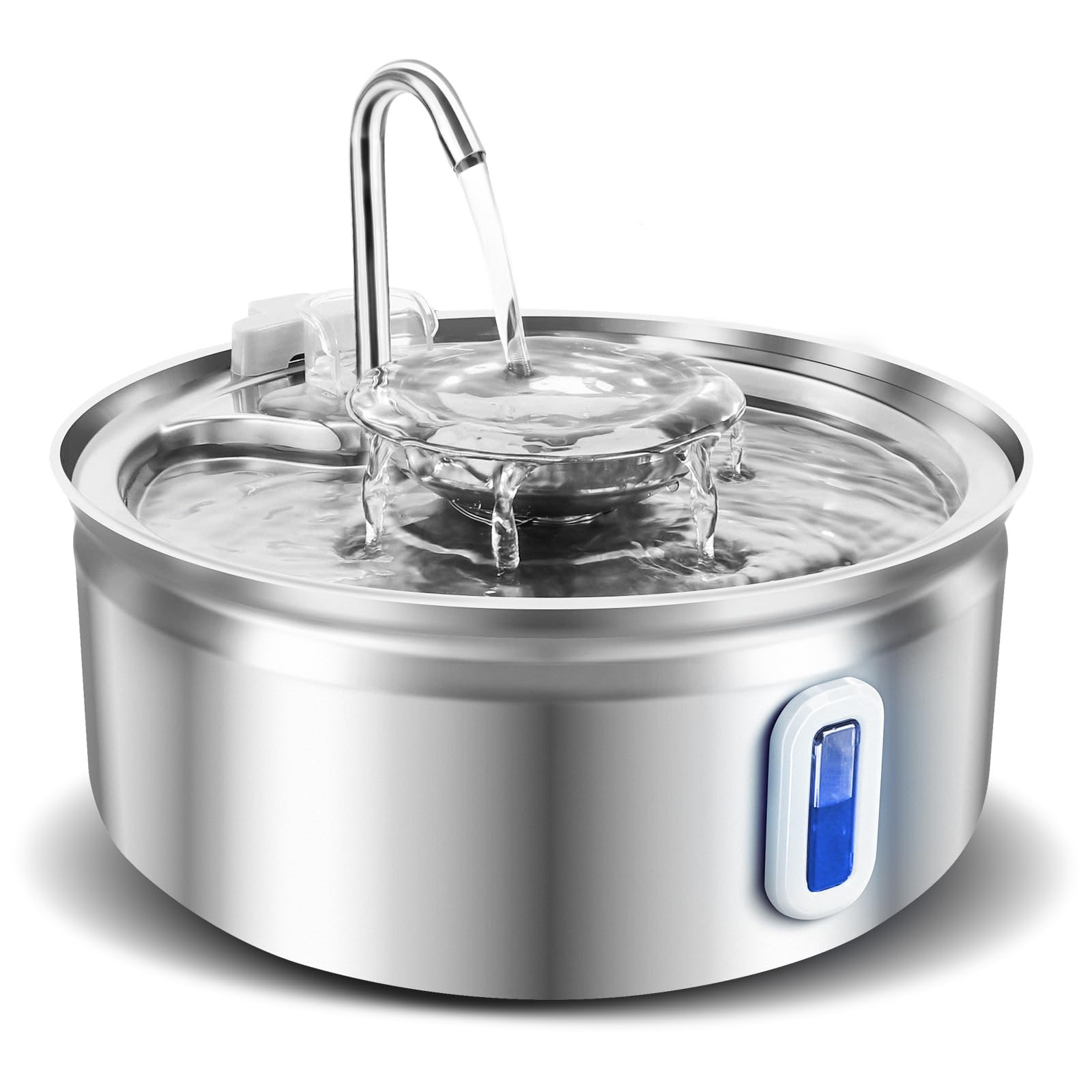 Edelstahl Katzentrinkbrunnen 3,2L mit Wasserstandsanzeige und Zwei-Stufen-Design, Katzenbrunnen mit leisem Pumpe, ideal für Katzen und Hunde