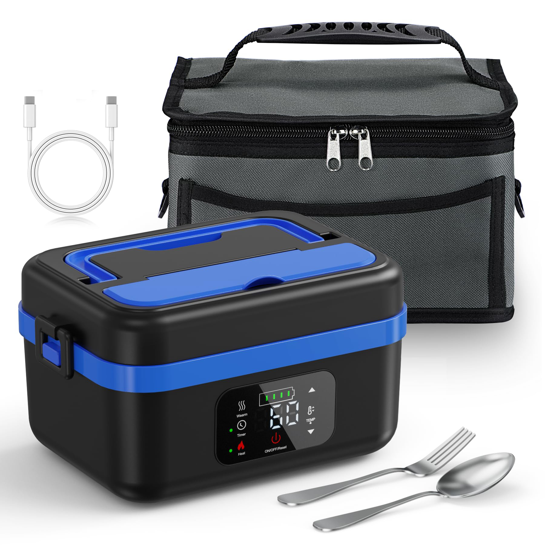 Kabellose elektrische Brotdose, wiederaufladbarer Selbstheizende Speisewärmer mit 16000mAh Batterie, 1L beheizte Brotdose mit smarter Reservierung & Warmhaltefunktion