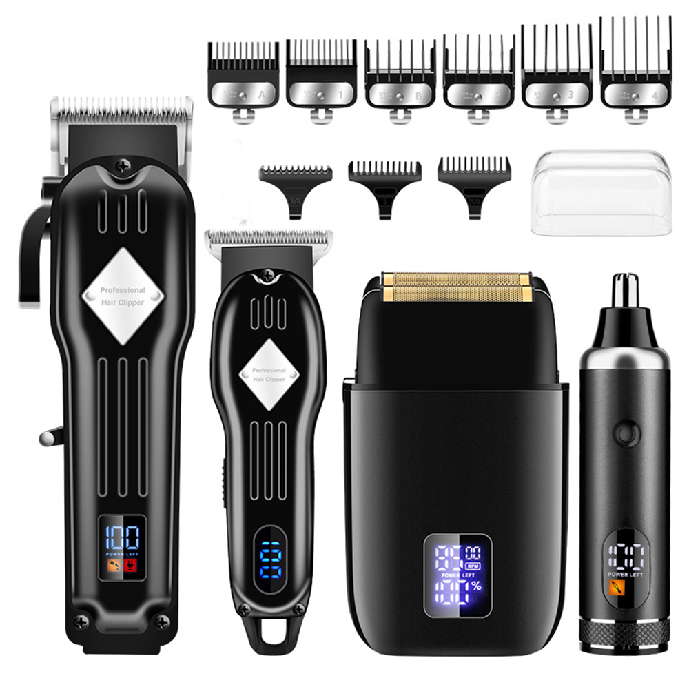 Haarschneider für Männer, Professioneller Bart Trimmer Herrenrasierer Elektrorasierer Nasenhaartrimmer Kit, Kabelloses Friseur-Clippers und Trimmers Set (Schwarz)