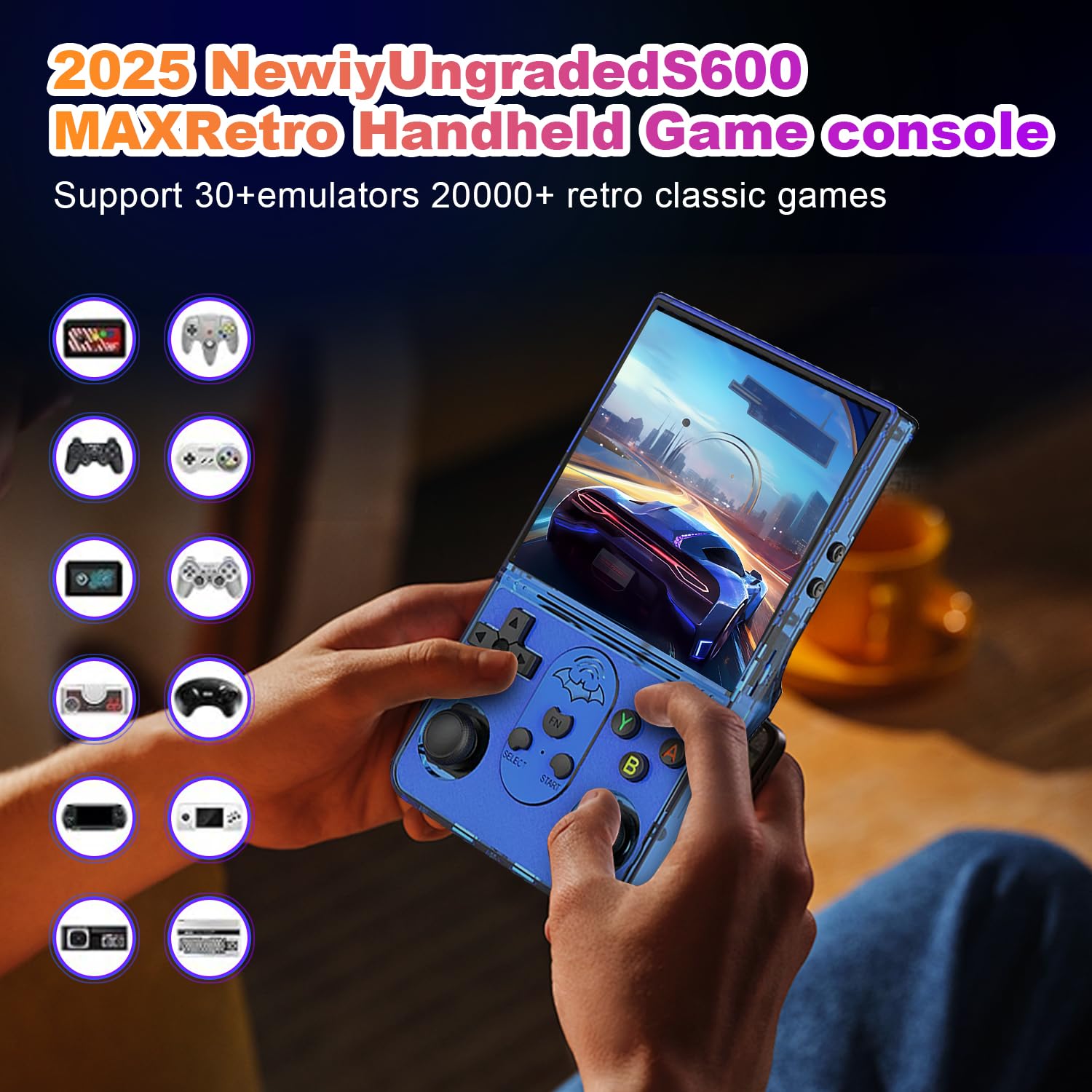 Game Handheld Konsole 4-Zoll IPS-Bildschirm Tragbare Videokonsole 128G 20000+ Spiele 3D Dual Joystick Rückseitige Tasten Lila