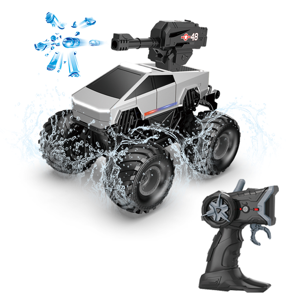 RC Monster Truck Tesla Cyberquad 2.4G Off-Road Spielzeug Amphibisches Wasserfahrzeug 1200mAh 120Min Ladezeit Alter 6+ Kinder Weihnachtsgeschenk COL Silber