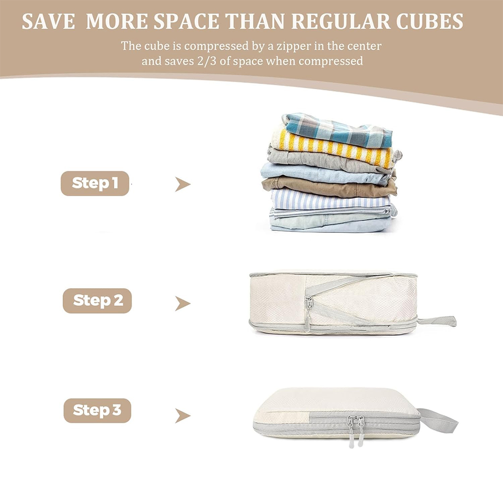 4 Set Kompressions-Packwürfel für Koffer, Gepäck-Organizer-Taschen Reiseaccessoires (Beige)