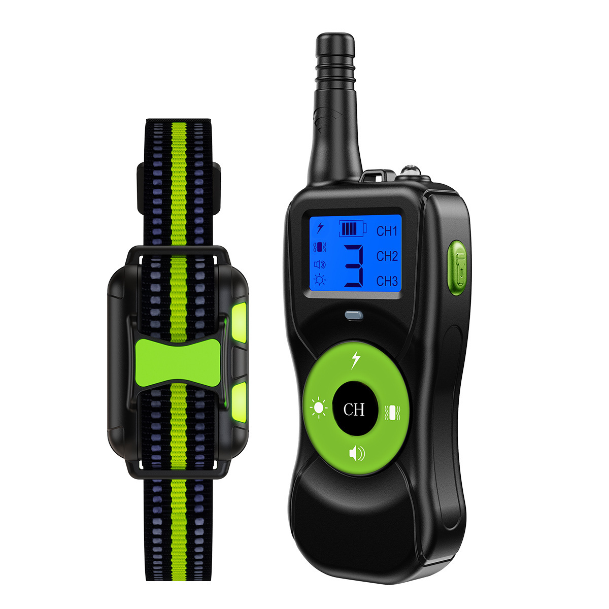 Hundetrainingshalsband mit Fernbedienung, 4 Trainingsmodi Piepton, Vibration, Sichere Elektroimpuls, LED-Licht, Wiederaufladbar IPX7 Wasserdicht für 1 Hund, Grün