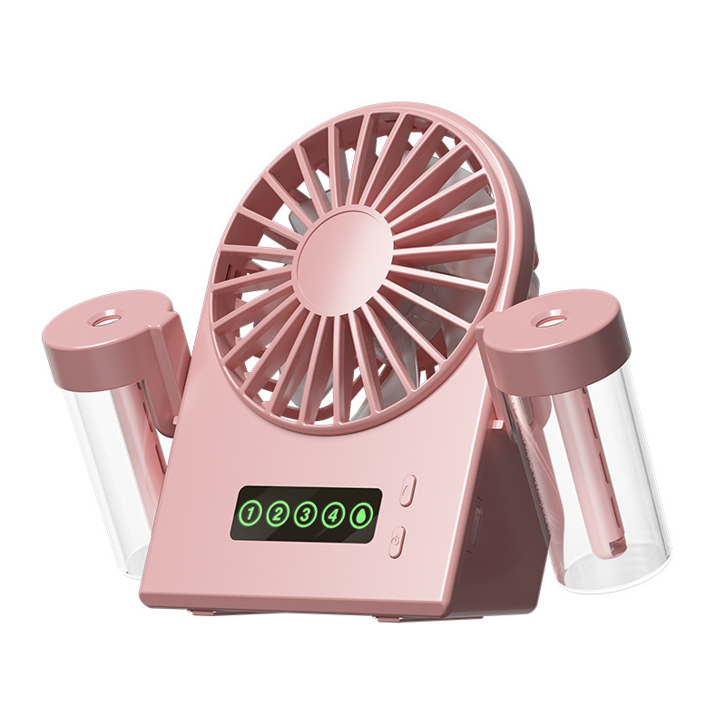 Dual Spray Desktop Fan 2 In 1 Usb Tragbarer Digitaler Display Wassernachfüllungs-Sprühventilator 1200Mah Vierstufiger Wind Farbe Pink