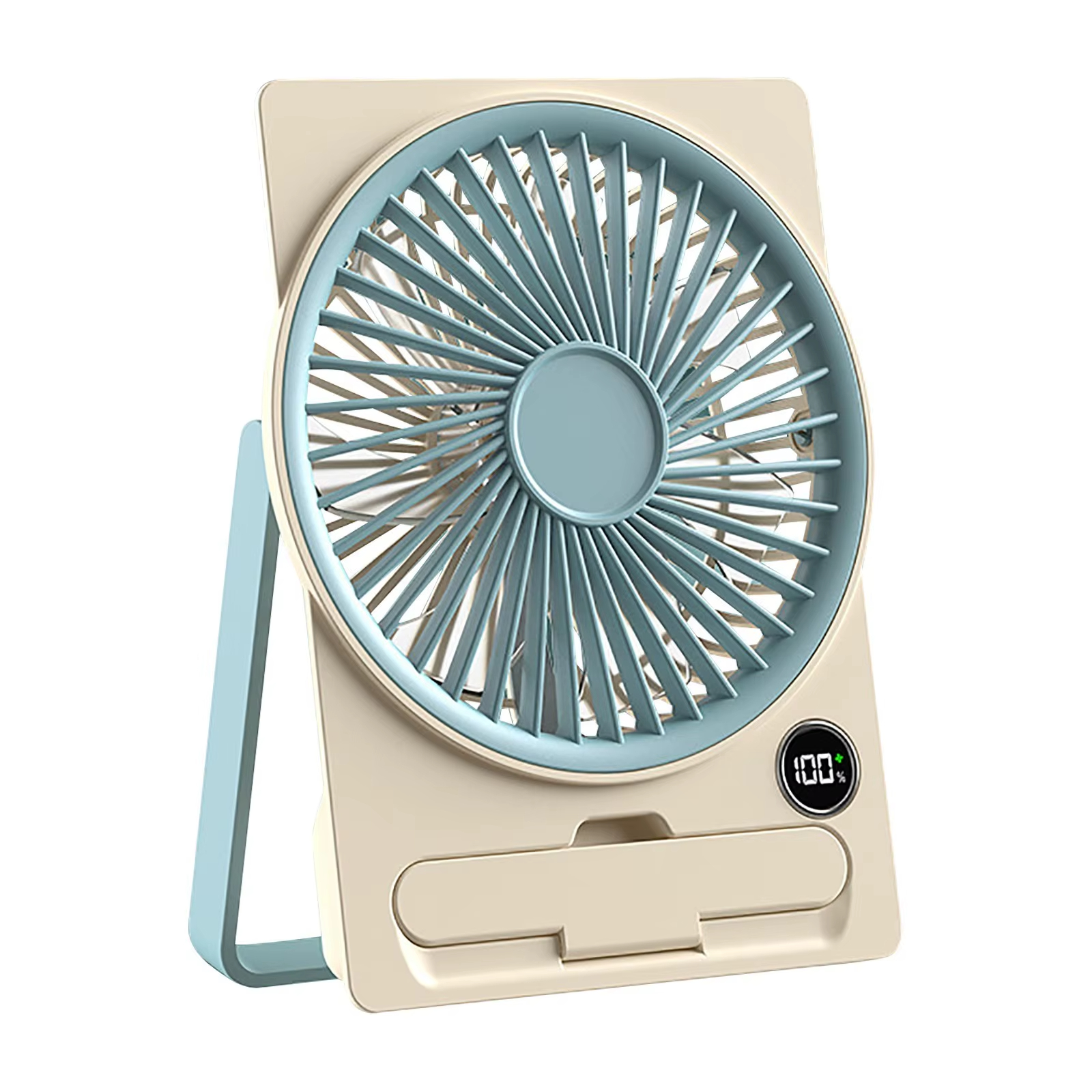Portabler Schreibtischventilator USB Wiederaufladbarer Ventilator 180 Grad Weitwinkel Faltbare Ventilatoren Mit Leistungsanzeige 6 Geschwindigkeiten Leise Tischventilatoren Farbe Blau